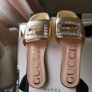 Gucci Gold GG crystal logo shoes size 5.5 NWB